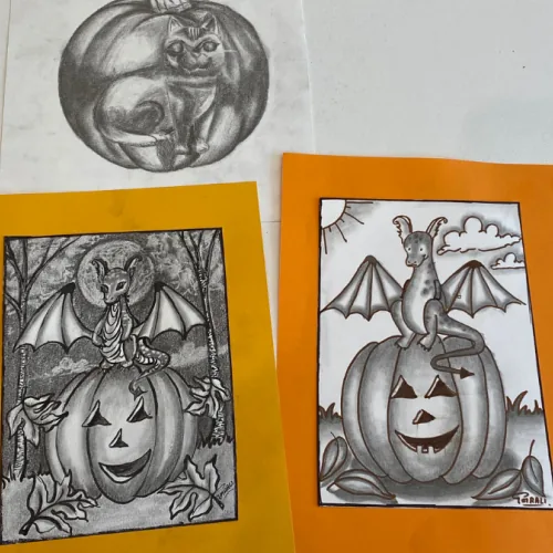October Fall Camp student artwork at Nili's Art Studio, Cedar Park
